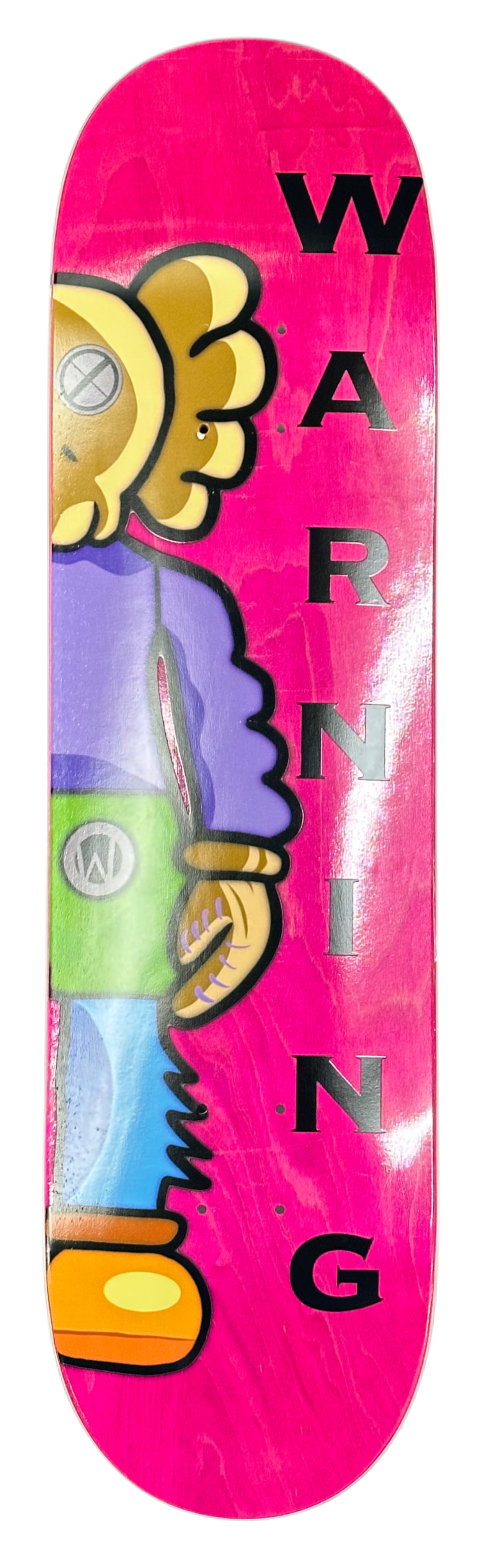 WARNING Cartoon Graphic Skateboard Deck front